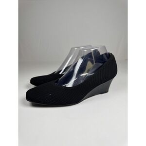 Arromic Womens US 8.5W Pump Black Knit Square Toe Comfort Slip On Wedge Heel